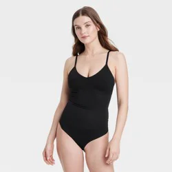 Women's Medium Shaping Seamless Thong Bodysuit - Auden™ Black S: Nylon Spandex Blend, Adjustable Straps, Tummy Slimming