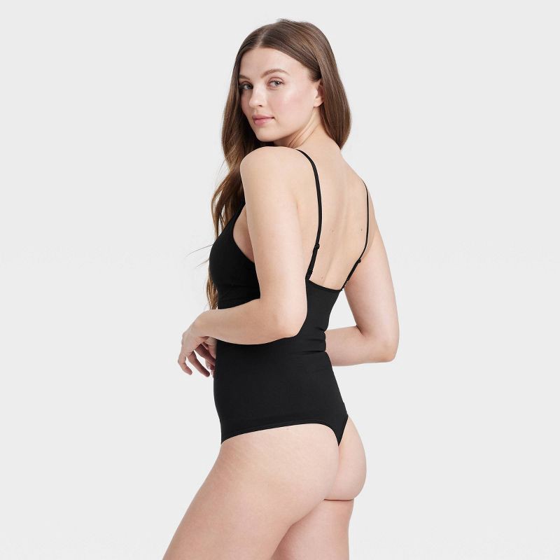 slide 2 of 6, Women's Medium Shaping Seamless Thong Bodysuit - Auden™ Black XL: Nylon Spandex, Adjustable Strap, Tummy Slimming, 1 ct