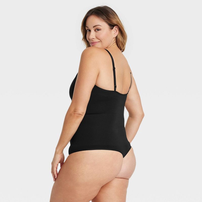 slide 2 of 4, Women's Medium Shaping Seamless Thong Bodysuit - Auden™ Black XXL: Adjustable Strap, Tummy Slimming, 1 ct