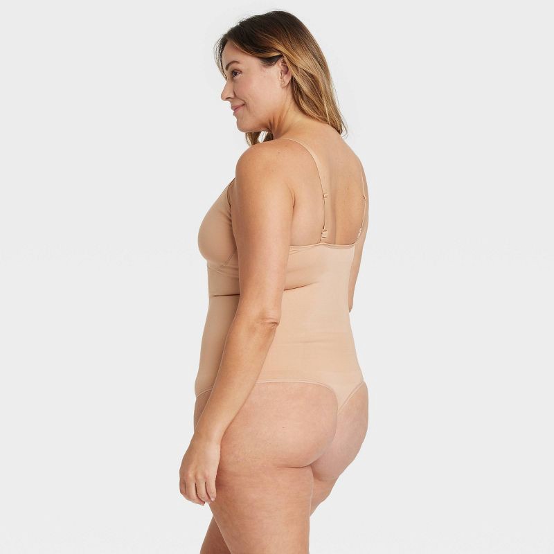 slide 2 of 4, Women's Medium Shaping Seamless Thong Bodysuit - Auden™ Pearl Tan XXL: Nylon Spandex, Adjustable Strap, 1 ct