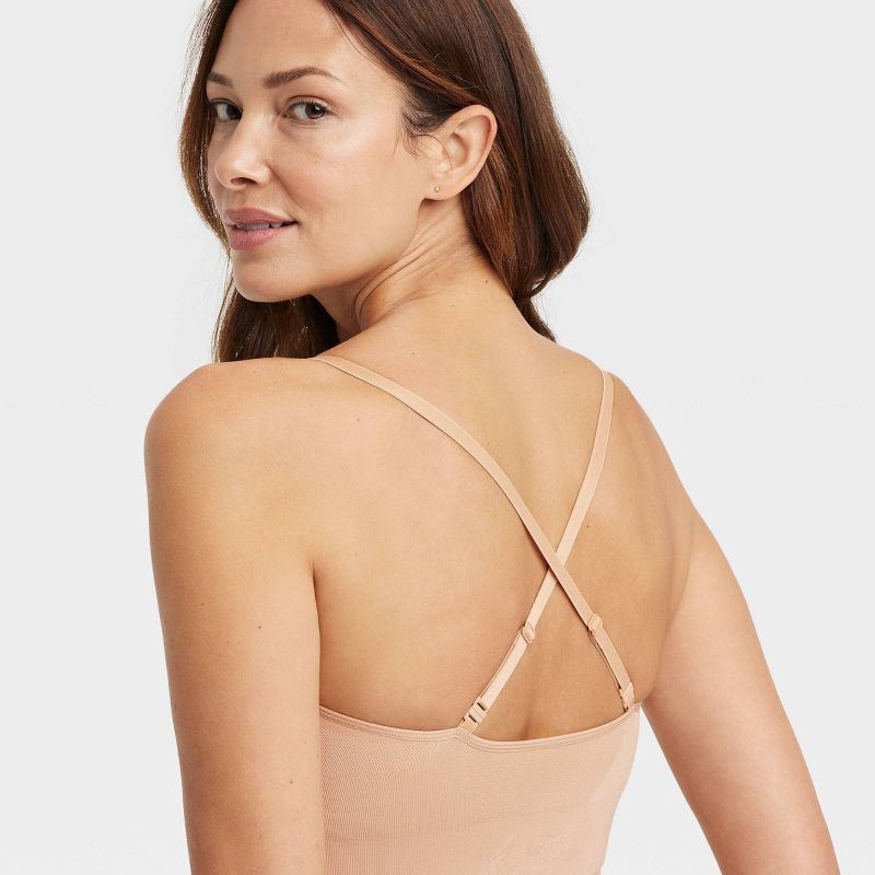 slide 6 of 6, Women's Medium Shaping Seamless Mid-Thigh Bodysuit - Auden™ Pearl Tan XS: Nylon Spandex Knit, Medium Compression, 1 ct