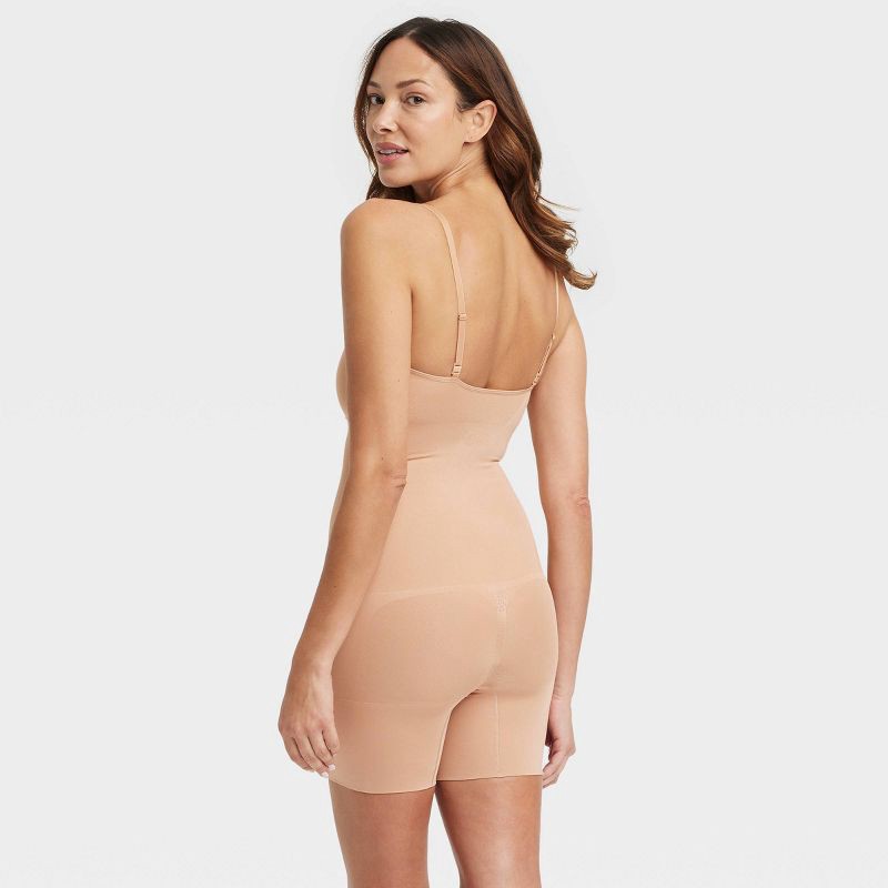 slide 2 of 6, Women's Medium Shaping Seamless Mid-Thigh Bodysuit - Auden™ Pearl Tan XL: Nylon Spandex Knit, Medium Compression, 1 ct