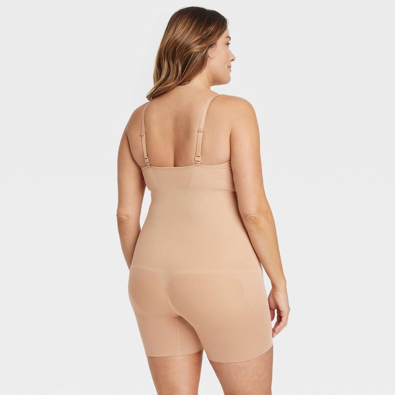 slide 2 of 4, Women's Medium Shaping Seamless Mid-Thigh Bodysuit - Auden™ Pearl Tan XXL: Nylon Spandex Blend, Medium Compression, Tummy Slimming, 1 ct
