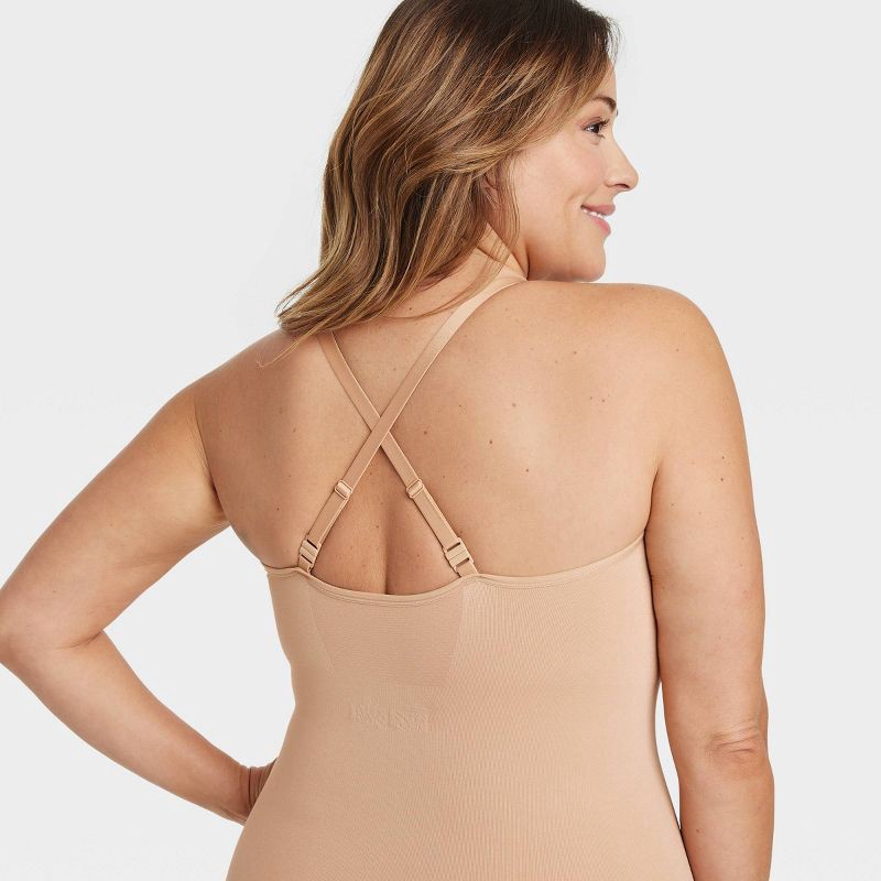 slide 4 of 4, Women's Medium Shaping Seamless Mid-Thigh Bodysuit - Auden™ Pearl Tan XXL: Nylon Spandex Blend, Medium Compression, Tummy Slimming, 1 ct