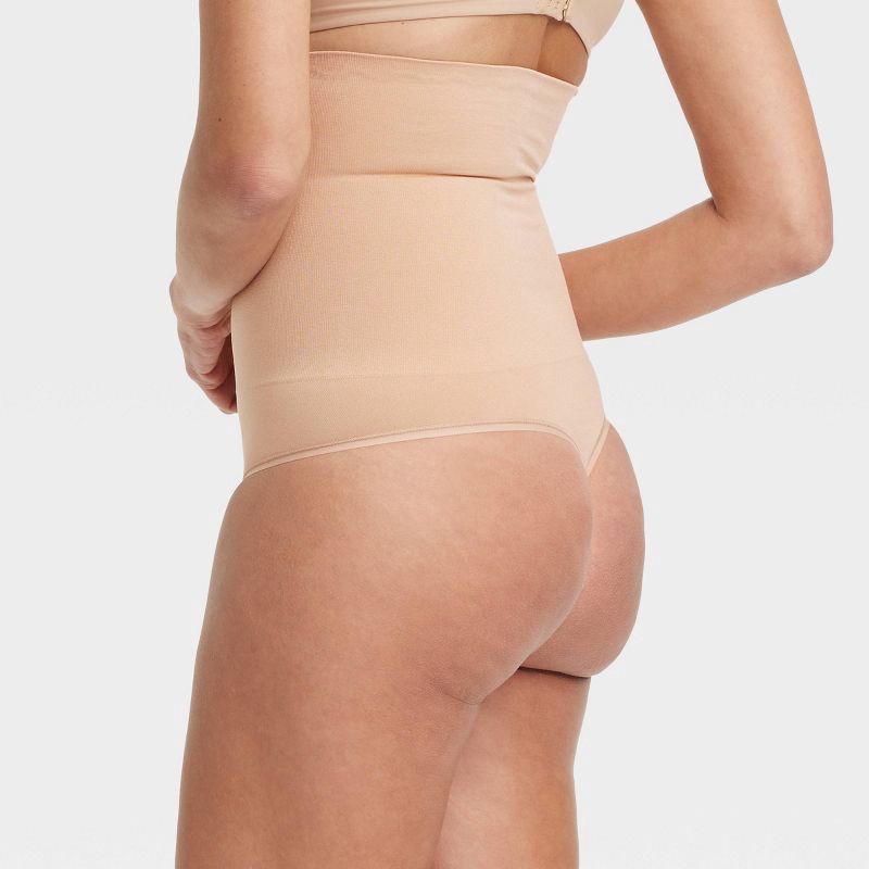 slide 2 of 5, Women's Medium Shaping Seamless High-Waist Thong - Auden™ Pearl Tan M: Medium Compression, Tummy Slimming, 1 ct
