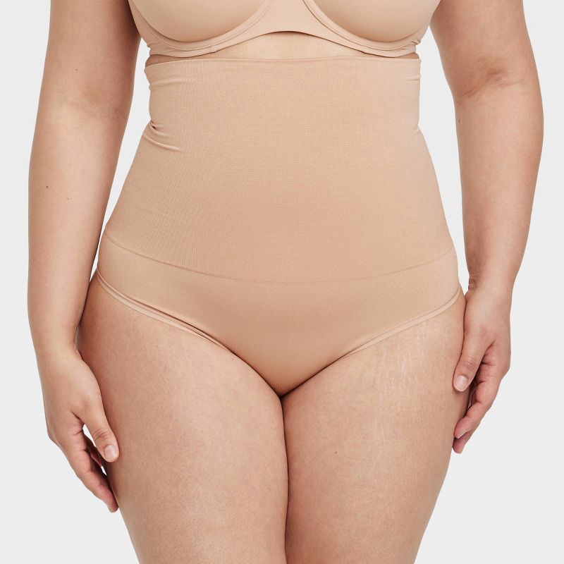 slide 4 of 5, Women's Medium Shaping Seamless High-Waist Thong - Auden™ Pearl Tan M: Medium Compression, Tummy Slimming, 1 ct