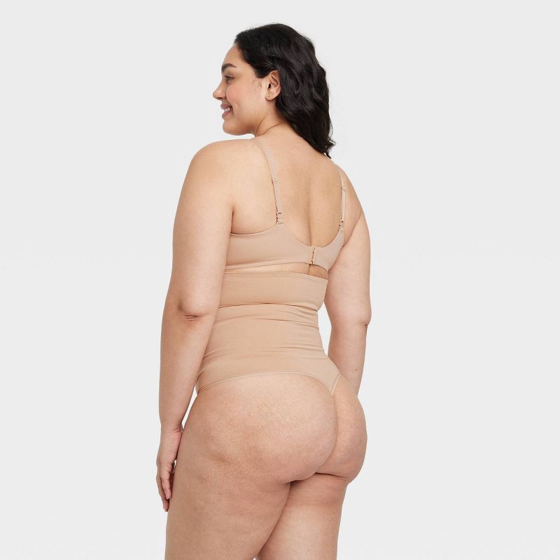 slide 5 of 5, Women's Medium Shaping Seamless High-Waist Thong - Auden™ Pearl Tan L: Nylon Spandex Knit Control Panties, 1 ct