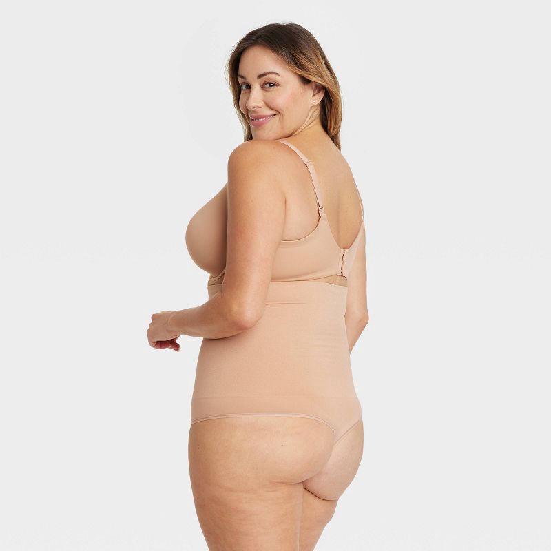 slide 2 of 3, Women's Medium Shaping Seamless High-Waist Thong - Auden™ Pearl Tan XXL: Nylon Spandex Knit Control Panties, 1 ct