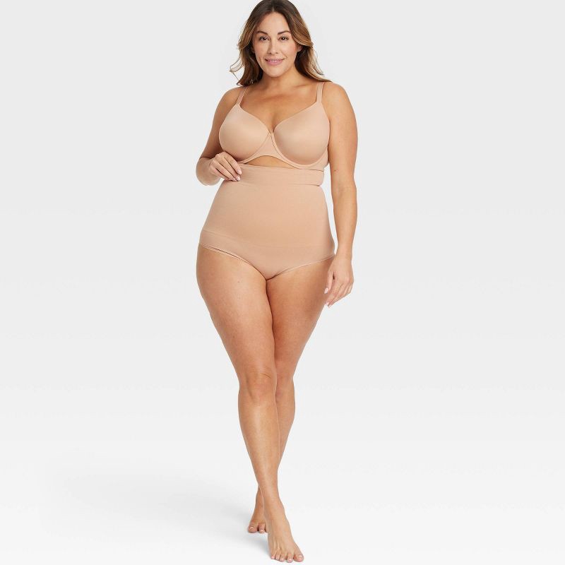 slide 3 of 3, Women's Medium Shaping Seamless High-Waist Thong - Auden™ Pearl Tan XXL: Nylon Spandex Knit Control Panties, 1 ct