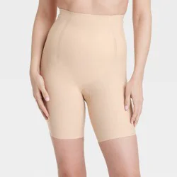 Women's Firm Sculpting High-Waist Shorts - Auden™ Soft Beige S: Nylon Spandex Blend, Pull-On, Elastic Leg Openings, Opaque