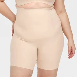 Women's Firm Sculpting High-Waist Shorts - Auden™ Soft Beige XXL: Nylon Spandex Blend, Pull-On, Elastic Leg Openings, Opaque Knit