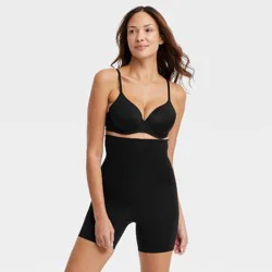 Women's Medium Shaping Mid-Thigh Waist Shorts - Auden™ Black XS: Seamless, Nylon-Spandex Blend, Tummy & Thigh Slimming