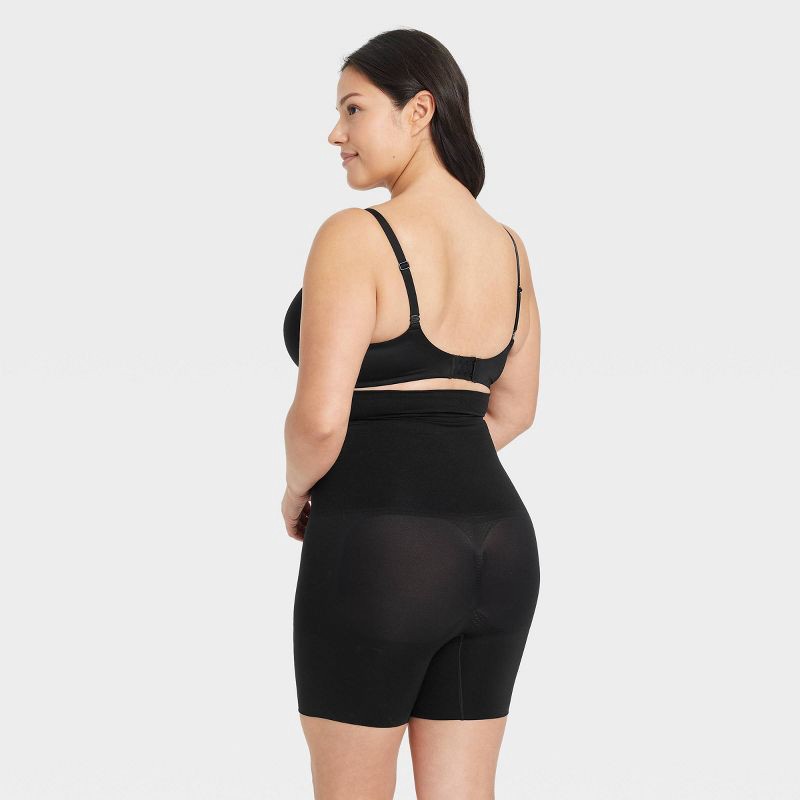 slide 5 of 5, Women's Medium Shaping Mid-Thigh Waist Shorts - Auden™ Black XL: Seamless, Medium Compression, Tummy Slimming, 1 ct