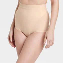 Women's Firm Sculpting High-Waist Briefs - Auden™ Soft Beige S: Nylon Spandex Blend, Pull-On, Elastic Leg Openings, Bottom Slimming