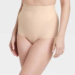 Women's Firm Sculpting High-Waist Briefs - Auden™ Soft Beige S: Nylon Spandex Blend, Pull-On, Elastic Leg Openings, Bottom Slimming