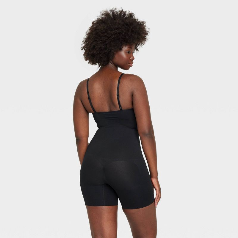 slide 5 of 6, Women's Medium Shaping Seamless Mid-Thigh Bodysuit - Auden™ Black M: Nylon & Spandex, Medium Compression, Tummy & Thigh Slimming, 1 ct