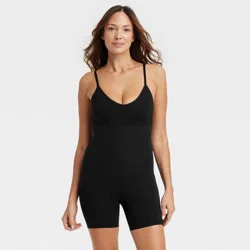 Women's Medium Shaping Seamless Mid-Thigh Bodysuit - Auden™ Black L: Nylon-Spandex Blend, Medium Compression, Tummy & Thigh Slimming