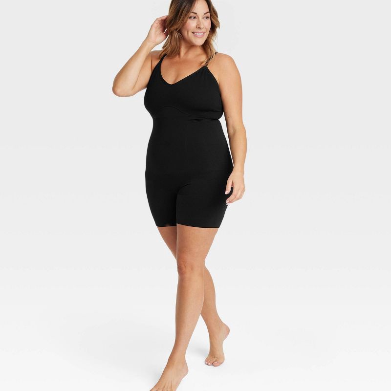 slide 3 of 4, Women's Medium Shaping Seamless Mid-Thigh Bodysuit - Auden™ Black XXL: Nylon Spandex Blend, Medium Compression, Tummy Slimming, 1 ct