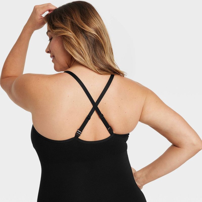 slide 4 of 4, Women's Medium Shaping Seamless Mid-Thigh Bodysuit - Auden™ Black XXL: Nylon Spandex Blend, Medium Compression, Tummy Slimming, 1 ct