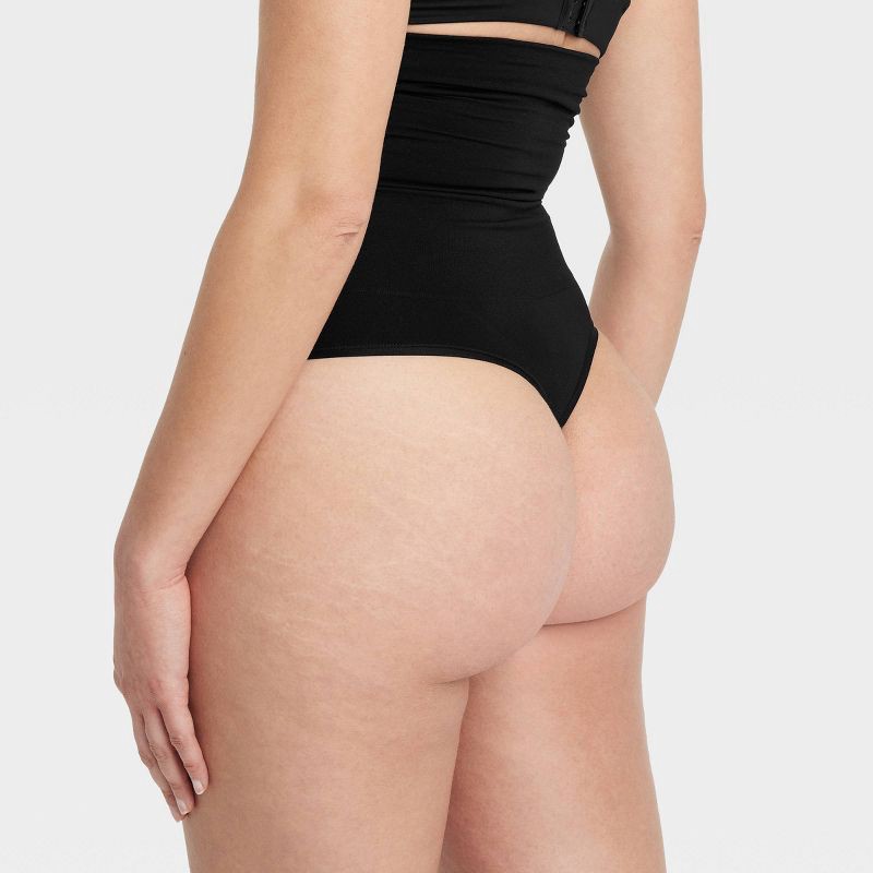 slide 2 of 5, Women's Medium Shaping Seamless High-Waist Thong - Auden™ Black M: Medium Compression, Tummy Slimming, Knit, 1 ct