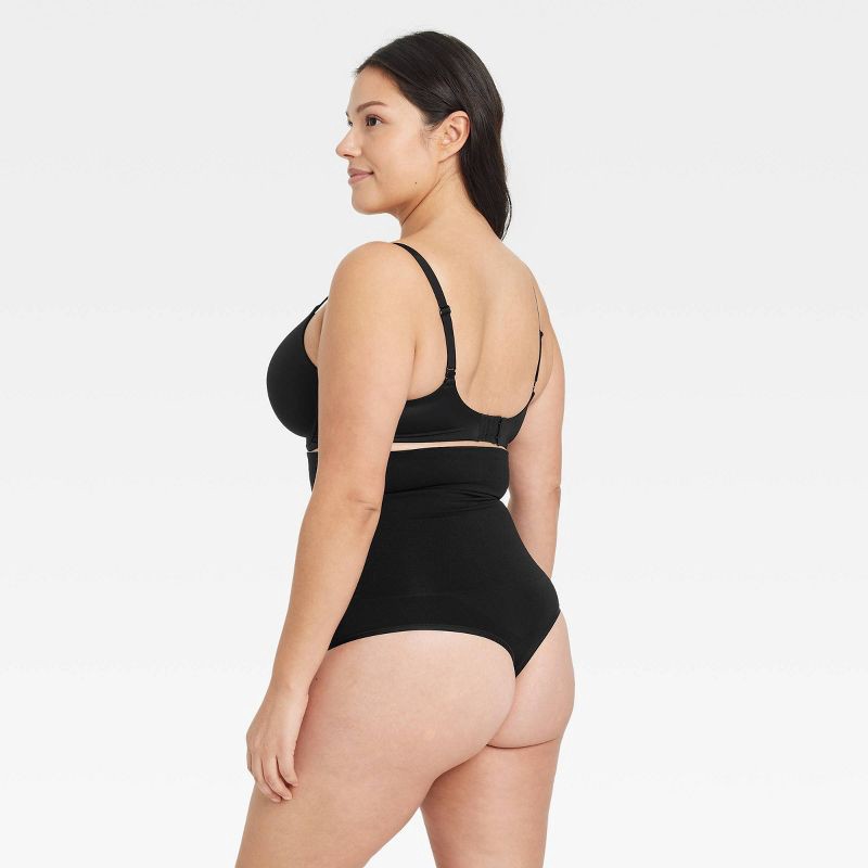 slide 5 of 5, Women's Medium Shaping Seamless High-Waist Thong - Auden™ Black XL: Nylon Spandex Knit, Tummy Slimming, 1 ct