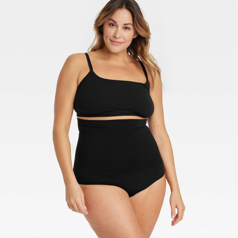 slide 3 of 3, Women's Medium Shaping Seamless High-Waist Thong - Auden™ Black XXL: Nylon Spandex Knit, Tummy Slimming, 1 ct
