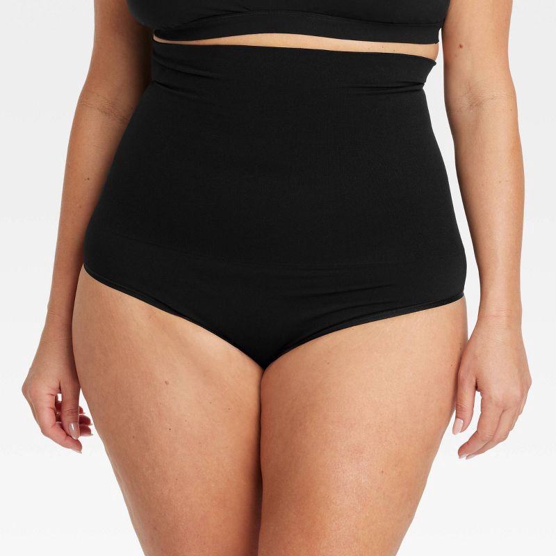 slide 1 of 3, Women's Medium Shaping Seamless High-Waist Thong - Auden™ Black XXL: Nylon Spandex Knit, Tummy Slimming, 1 ct
