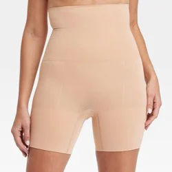 Women's Medium Shaping Mid-Thigh Waist Shorts - Auden™ Pearl Tan M: Nylon Spandex Blend, Seamless, Medium Compression