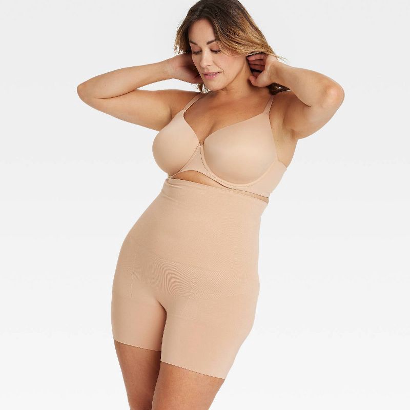 slide 3 of 5, Women's Medium Shaping Mid-Thigh Waist Shorts - Auden™ Pearl Tan XXL: Seamless, Knit, Pull-On, Plus Size, 1 ct