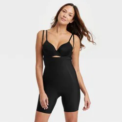 Women's Firm Sculpting Mid-Thigh Bodysuit - Auden™ Black L: Nylon Spandex Blend, Elastic Strap, Bottom Slimming