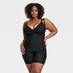 Women's Firm Sculpting Mid-Thigh Bodysuit - Auden™ Black XXL: Nylon Spandex Blend, Elastic Strap, Opaque Knit