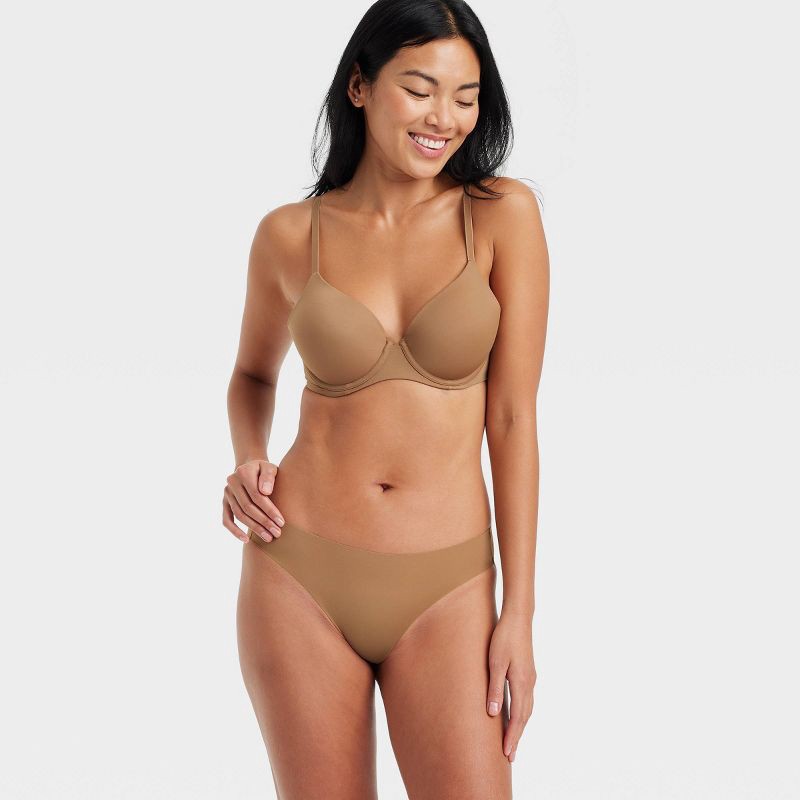 slide 3 of 5, Women's Invisible Edge Cheeky Bikini Underwear - Auden™ Caramel L: Seamless Low Rise, Lightweight Jersey Microfiber, 1 ct