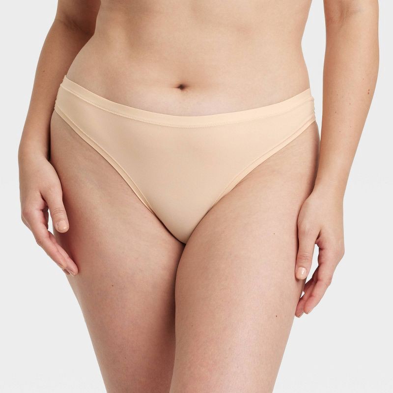 slide 4 of 5, Women's Luxe Stretch Thong Underwear - Auden™ Soft Beige XS: Low Rise, Cotton Gusset, Lightweight Fabric, 1 ct