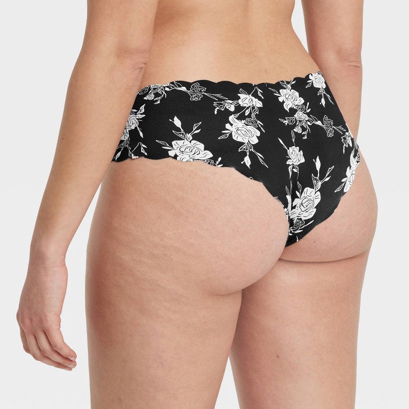 slide 2 of 5, Women's Invisible Edge Scallop Cheeky Underwear - Auden™ Black Roses S: Low Rise, Floral Pattern, Cotton Gusset, 1 ct