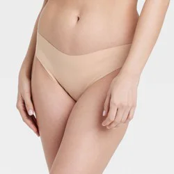 Women's Invisible Edge Cotton Thong Underwear - Auden™ Soft Beige L: Seamless, Low Rise, Midweight Fabric