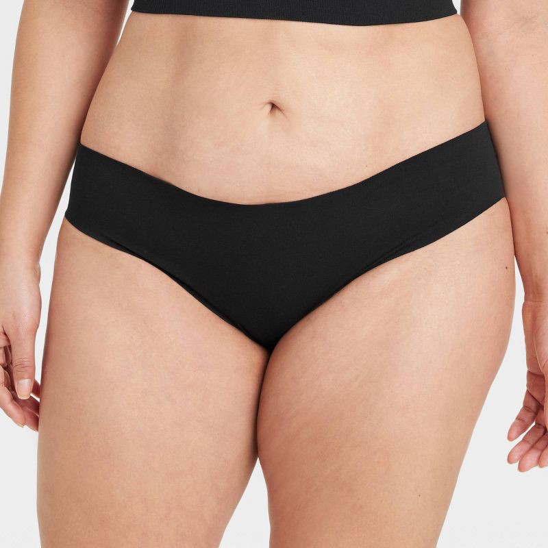 slide 4 of 5, Women's Invisible Edge Cotton Cheeky Bikini Underwear - Auden™ Black M: Seamless, Low Rise, Pull-On, Midweight Fabric, 1 ct