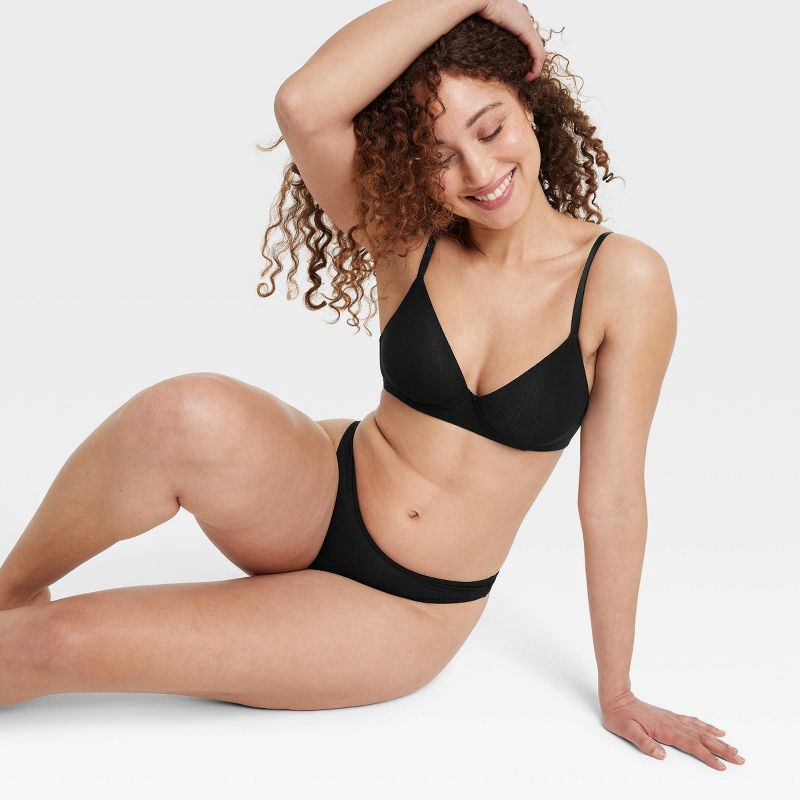 slide 3 of 5, Women's Modal Blend Thong Underwear - Auden™ Black L: Low Rise, Cotton Gusset, Elastic Leg Openings, 1 ct