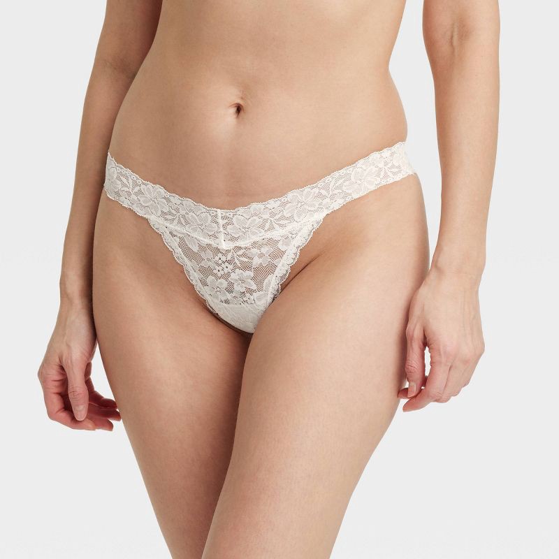 slide 1 of 7, Women's New Allover Lace Thong Underwear - Auden™ White M: Mid Rise, Cotton Gusset, Pull-On, 1 ct