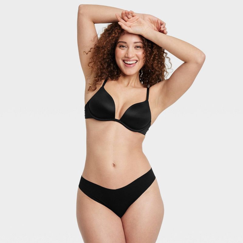 slide 3 of 5, Women's Invisible Edge Cotton Thong Underwear - Auden™ Black M: Seamless, Low Rise, Midweight Fabric, 1 ct