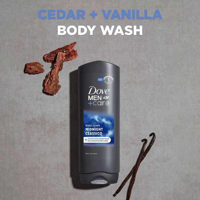 slide 3 of 6, Dove Men+Care Midnight Classico Body + Face Wash - Cedar & Vanilla - 18 fl oz, 18 fl oz