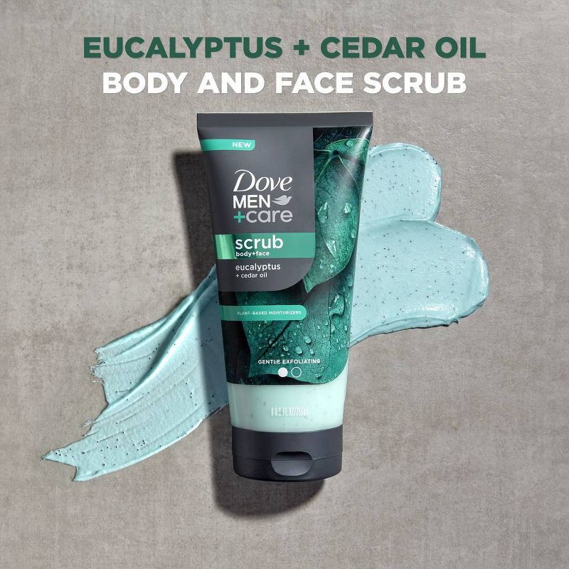 slide 3 of 11, Dove Men+Care Body & Face Scrub with Plant-Based Moisturizers - Eucalyptus & Cedar Oil - 9oz, 9 oz
