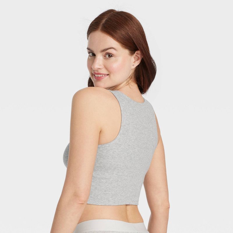 slide 2 of 5, Women's Cotton Blend Ribbed Cropped Tank Top - Auden™ Heathered Gray M: Modal Spandex Blend, Pullover, Full Lining, 1 ct