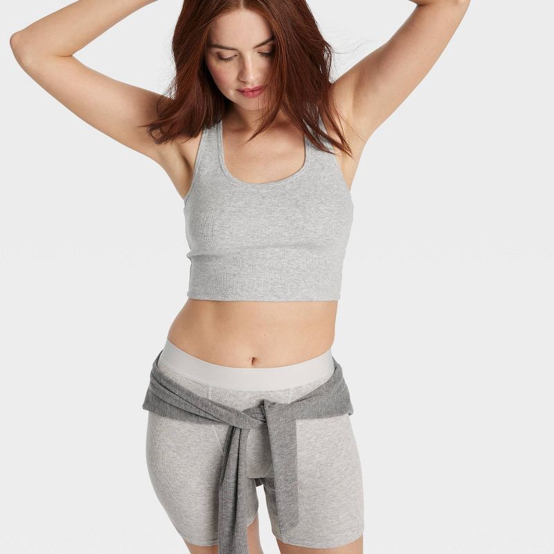 slide 3 of 5, Women's Cotton Blend Ribbed Cropped Tank Top - Auden™ Heathered Gray M: Modal Spandex Blend, Pullover, Full Lining, 1 ct