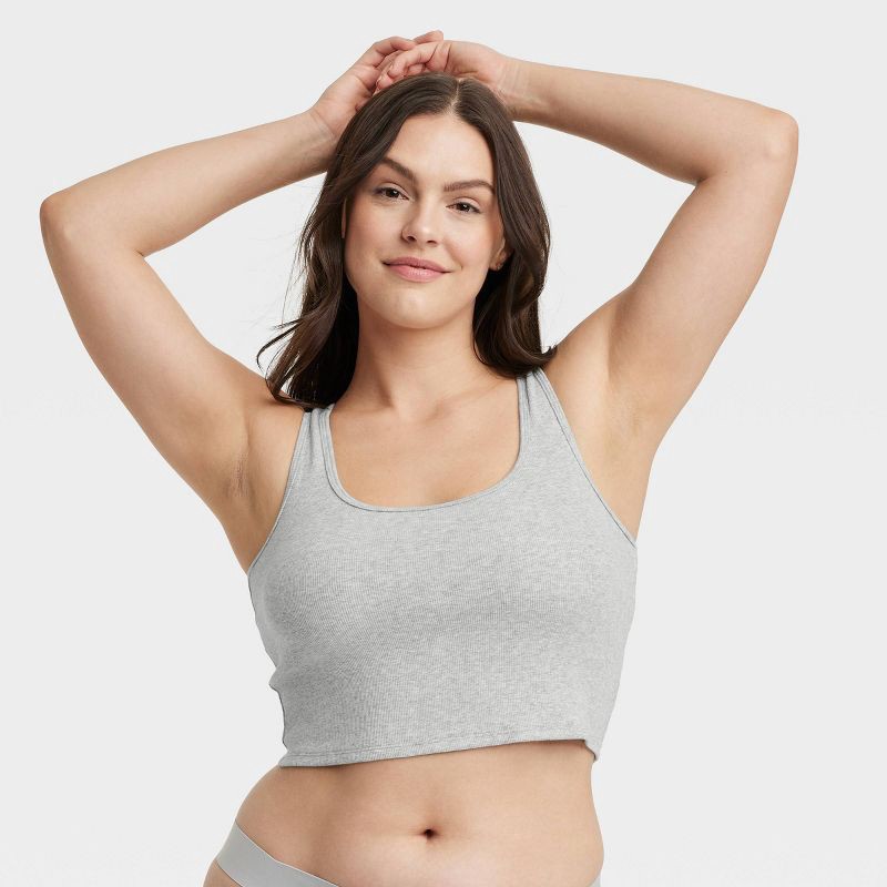 slide 4 of 5, Women's Cotton Blend Ribbed Cropped Tank Top - Auden™ Heathered Gray M: Modal Spandex Blend, Pullover, Full Lining, 1 ct