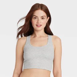 Women's Cotton Blend Ribbed Cropped Tank Top - Auden™ Heathered Gray M: Modal Spandex Blend, Pullover, Full Lining