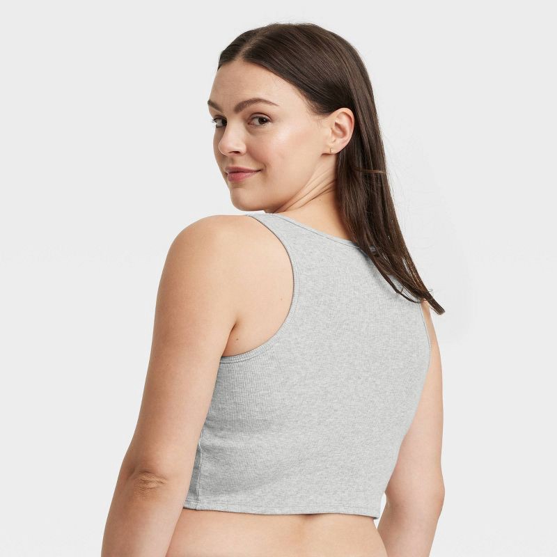 slide 5 of 5, Women's Cotton Blend Ribbed Cropped Tank Top - Auden™ Heathered Gray L: Modal Spandex Pullover, Full Lining, 1 ct