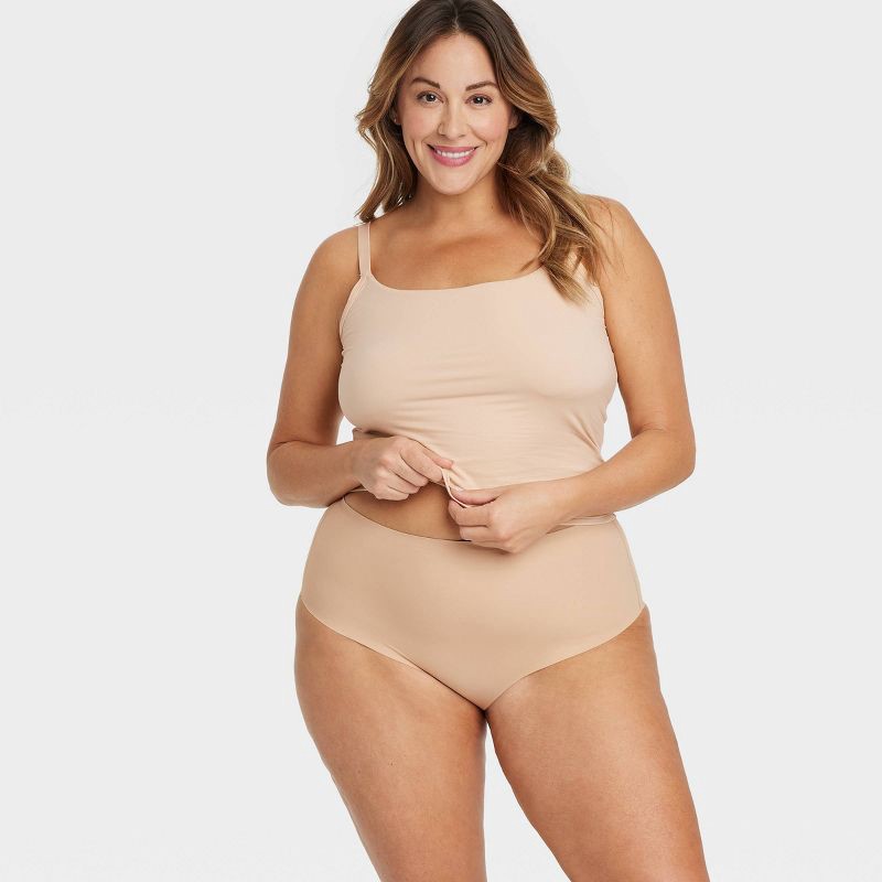 slide 3 of 3, Women's Luxury Collection Bonded Microfiber Briefs Underwear - Auden™ Pearl Tan 2X: High Rise, Seamless Design, 1 ct
