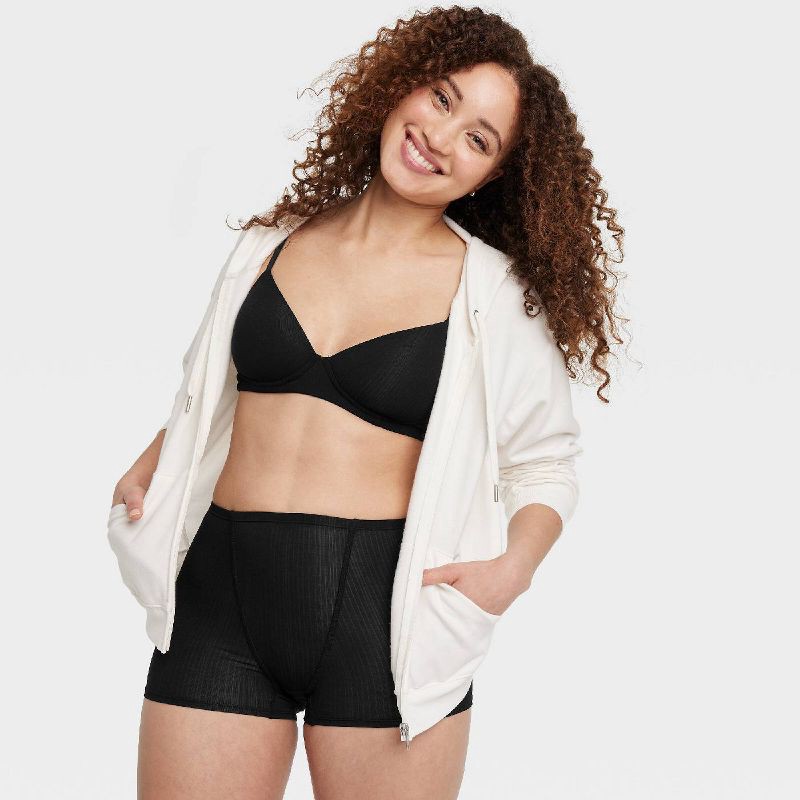 slide 3 of 5, Women's Modal Blend Shortie Underwear - Auden™ Black XS: High Rise, Fold Over Waistband, Cotton Gusset, 1 ct