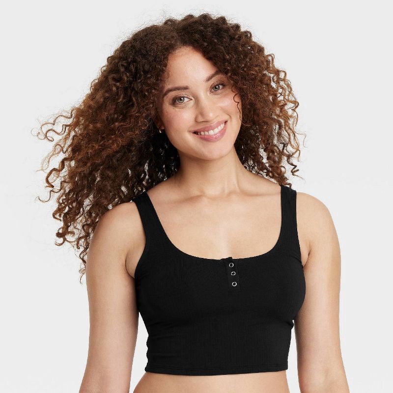 slide 1 of 5, Women's Modal Blend Cropped Tank Top - Auden™ Black XS: Spandex Knit, Pullover, Full Lining, Solid Pattern, 1 ct
