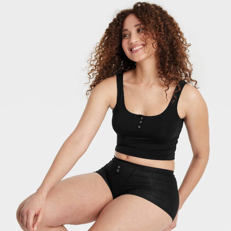 slide 3 of 5, Women's Modal Blend Cropped Tank Top - Auden™ Black S: Pullover, Solid Knit, Full Lining, Small Size, 1 ct